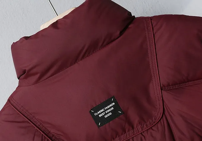 Water-resistant Solid Color Quilted Puffer Jacket for Women with Elastic Band Cuff