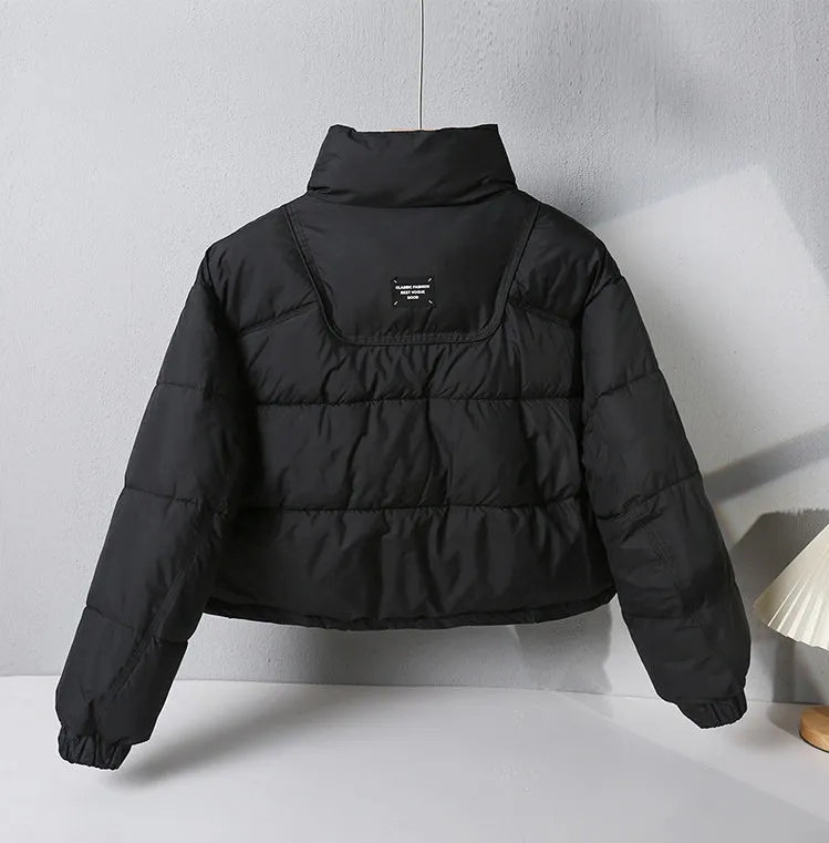 Water-resistant Solid Color Quilted Puffer Jacket for Women with Elastic Band Cuff