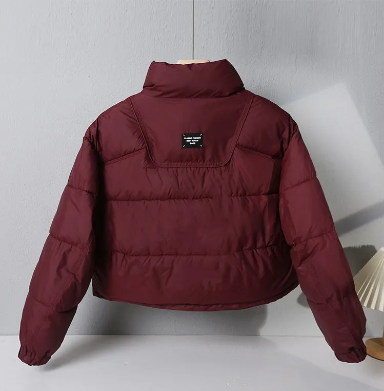 Water-resistant Solid Color Quilted Puffer Jacket for Women with Elastic Band Cuff