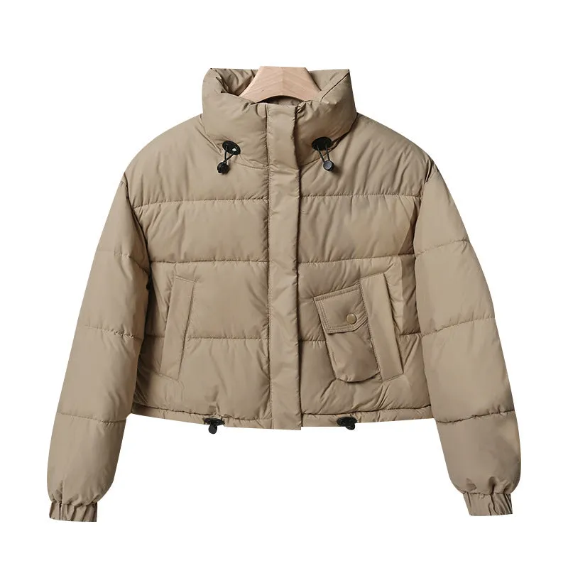 Water-resistant Solid Color Quilted Puffer Jacket for Women with Elastic Band Cuff