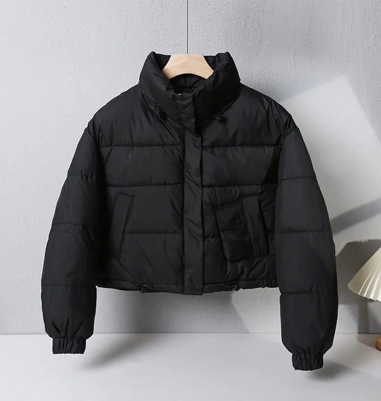 Water-resistant Solid Color Quilted Puffer Jacket for Women with Elastic Band Cuff