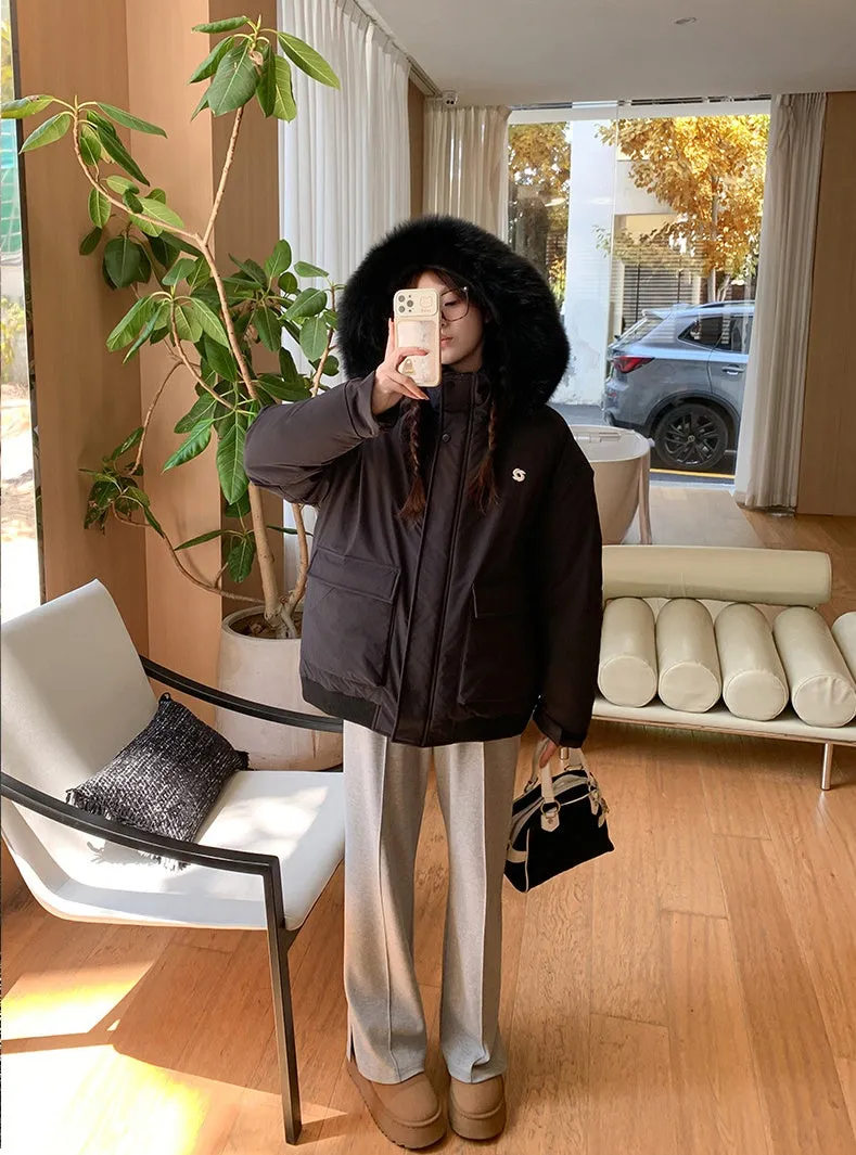 Water-resistant Thickened Relaxed-fit Puffer Jacket with Zip-up