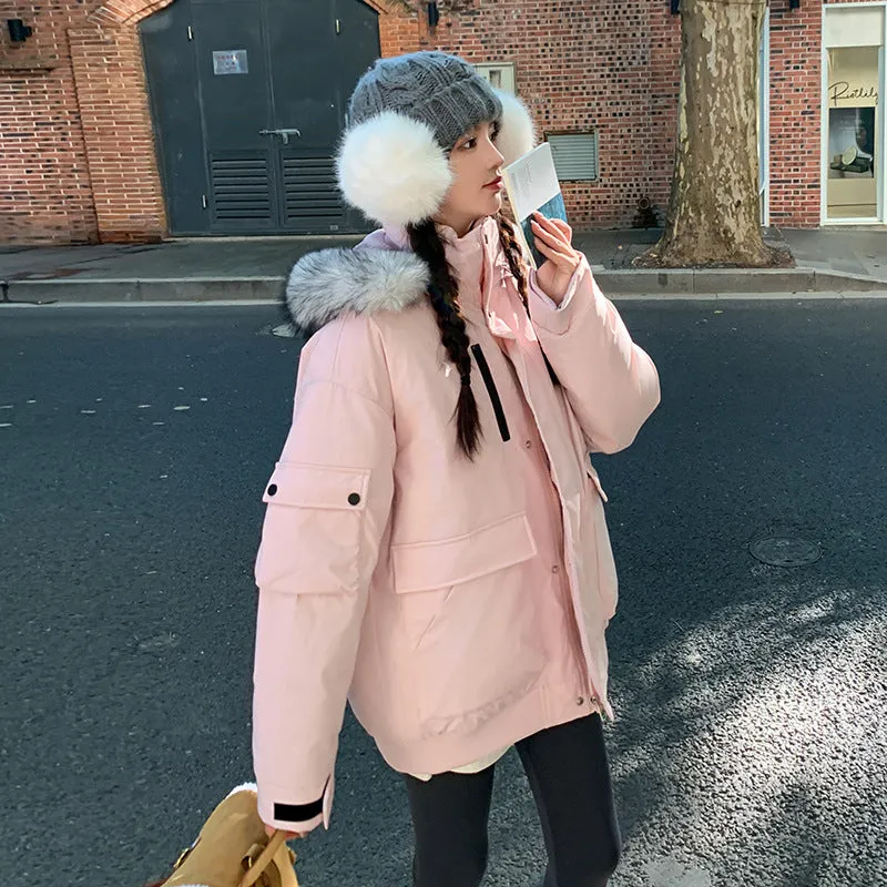 Water-resistant Thickened Relaxed-fit Puffer Jacket with Zip-up