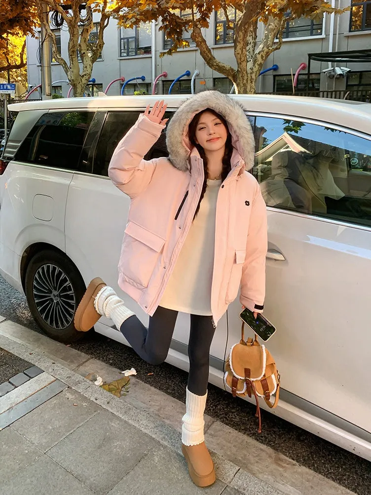 Water-resistant Thickened Relaxed-fit Puffer Jacket with Zip-up