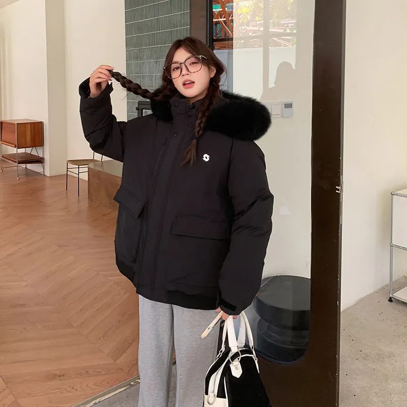 Water-resistant Thickened Relaxed-fit Puffer Jacket with Zip-up