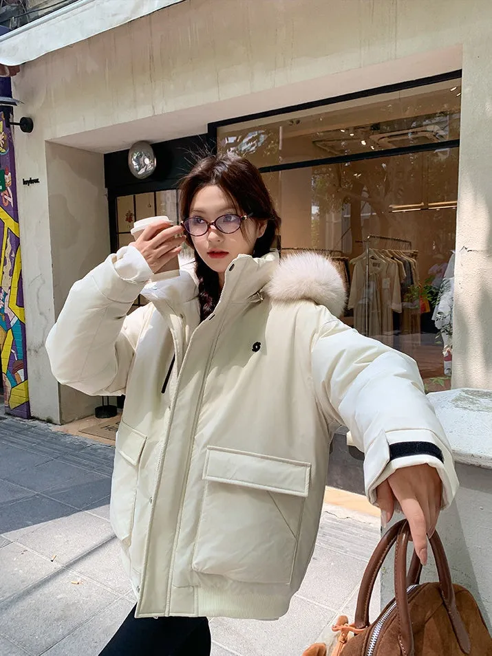 Water-resistant Thickened Relaxed-fit Puffer Jacket with Zip-up