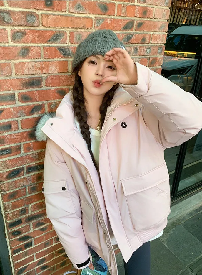 Water-resistant Thickened Relaxed-fit Puffer Jacket with Zip-up