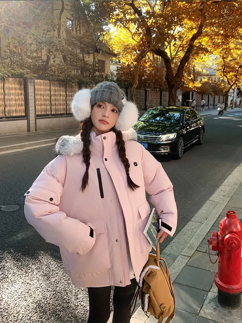 Water-resistant Thickened Relaxed-fit Puffer Jacket with Zip-up