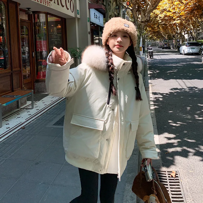 Water-resistant Thickened Relaxed-fit Puffer Jacket with Zip-up