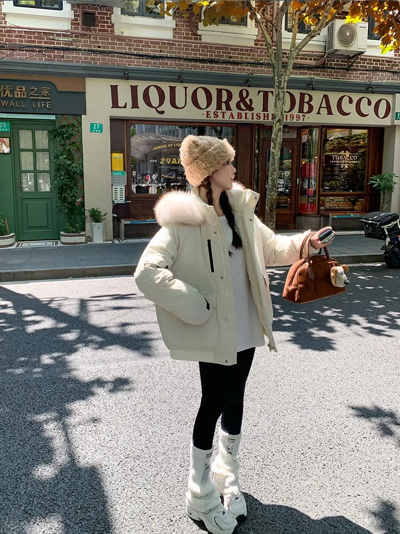 Water-resistant Thickened Relaxed-fit Puffer Jacket with Zip-up