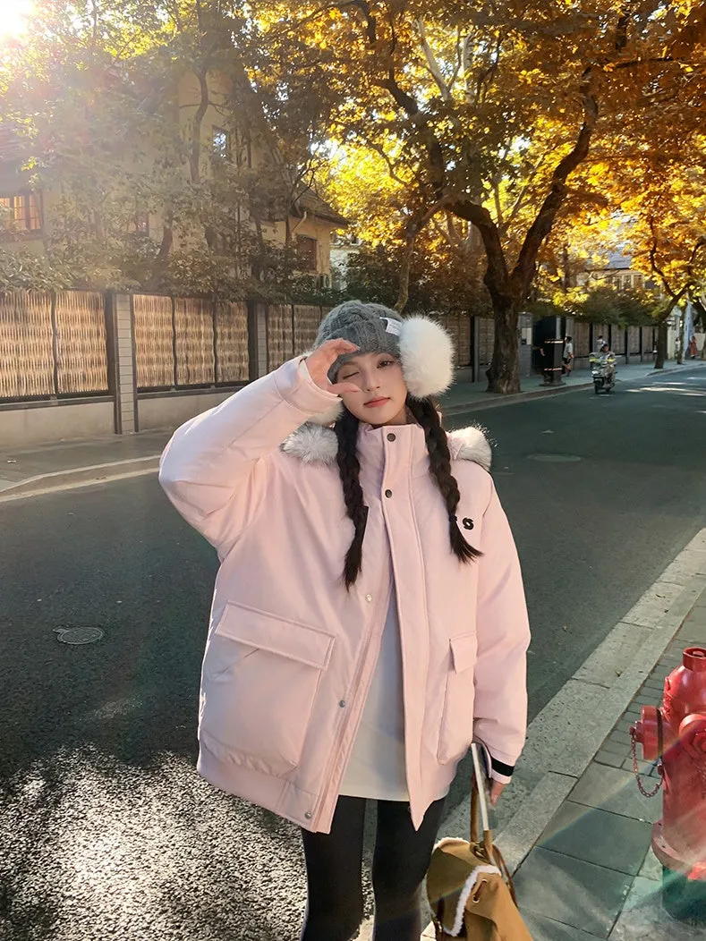 Water-resistant Thickened Relaxed-fit Puffer Jacket with Zip-up