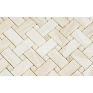 White Onyx Basketweave Mosaic Tile with White Onyx Dots, Cross-Cut, Polished - SAMPLE