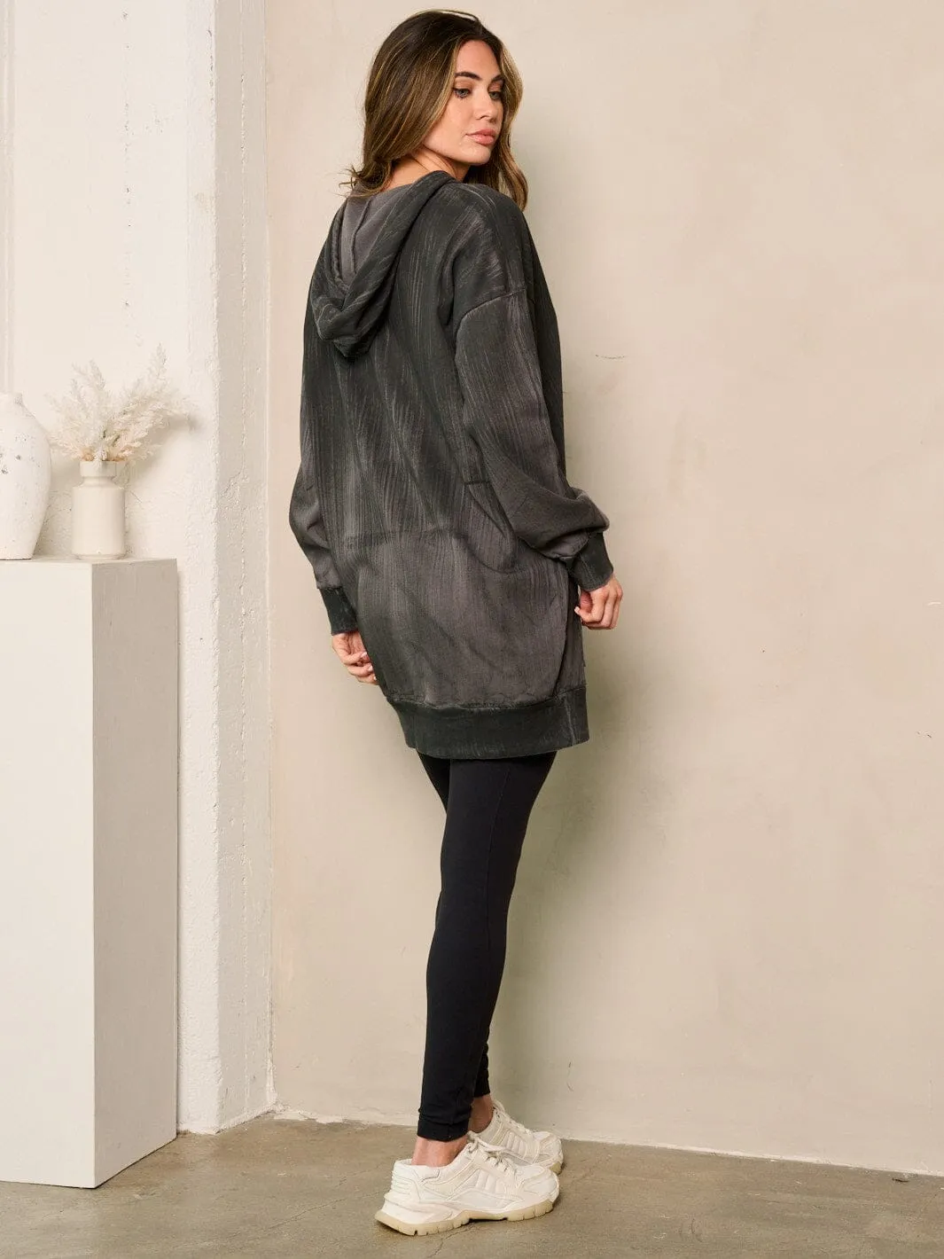 WOMEN'S LONG SLEEVE FRONT POCKET HOODED TIE DYE SWEATER DRESS