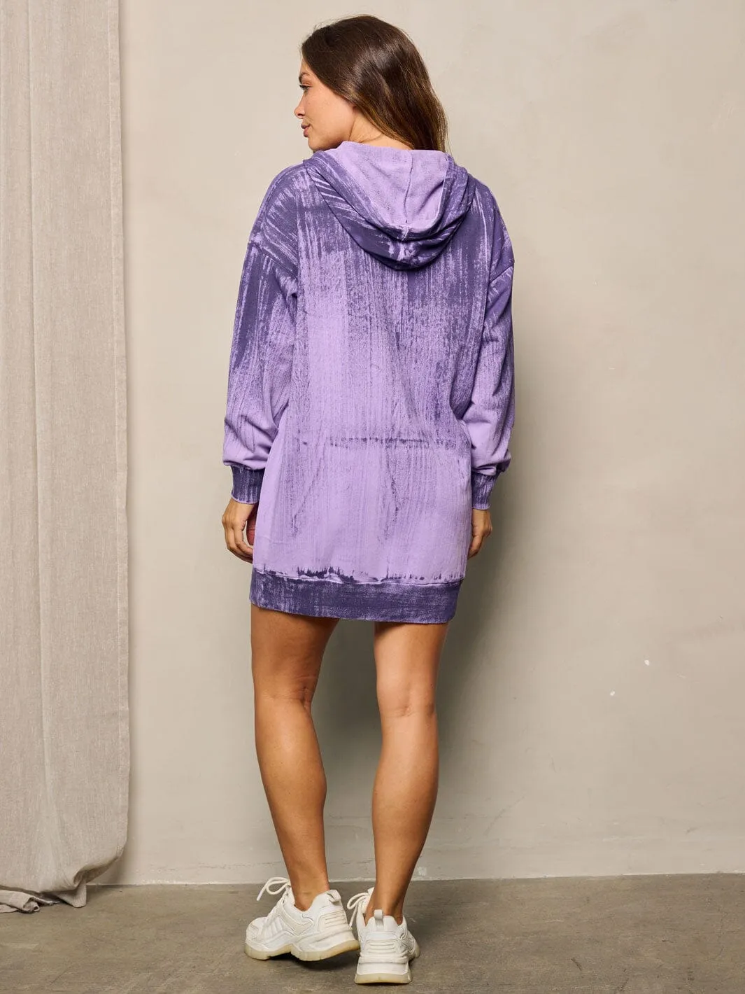 WOMEN'S LONG SLEEVE FRONT POCKET HOODED TIE DYE SWEATER DRESS