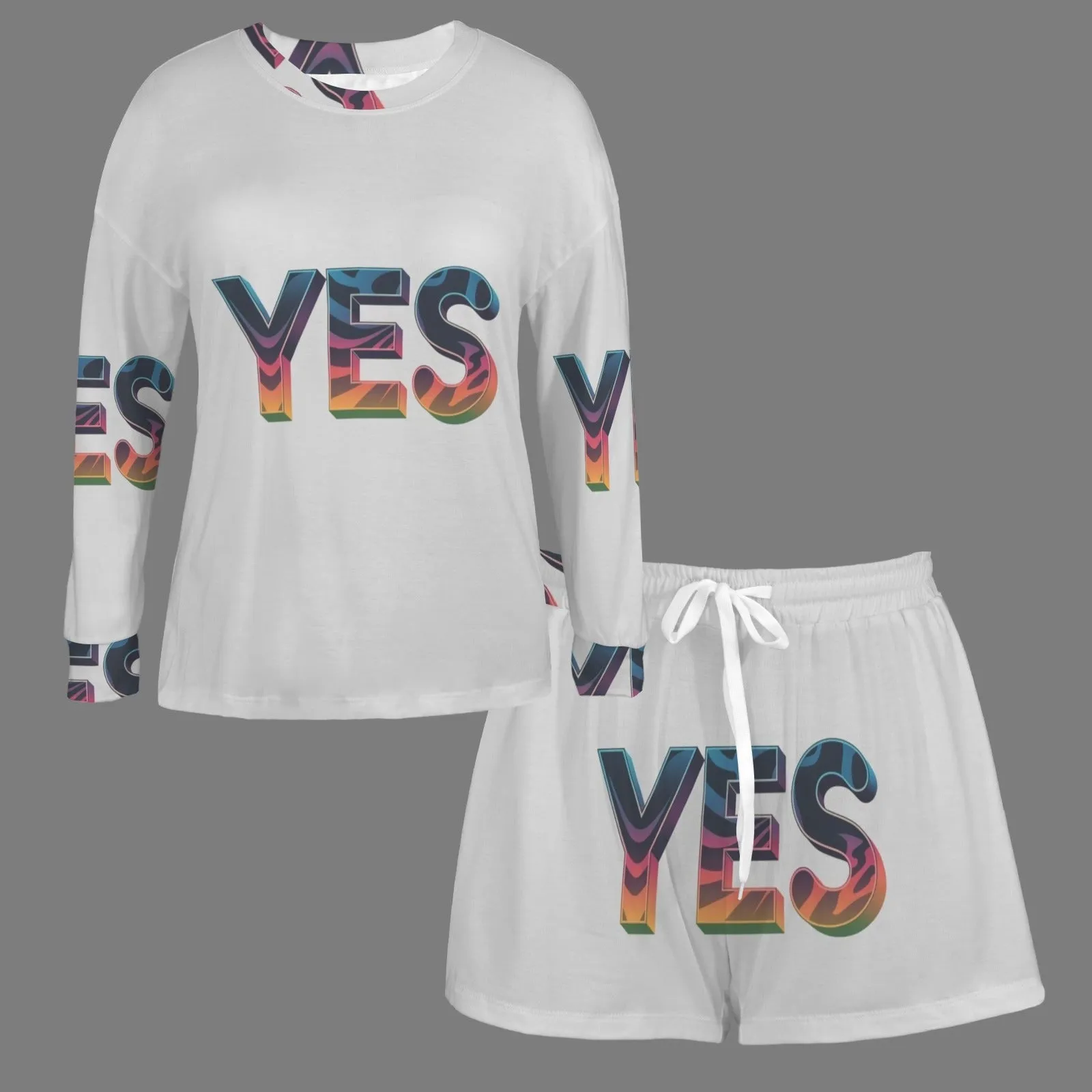 Women's Long Sleeve&Tether Shorts Pocket Pajama Sets