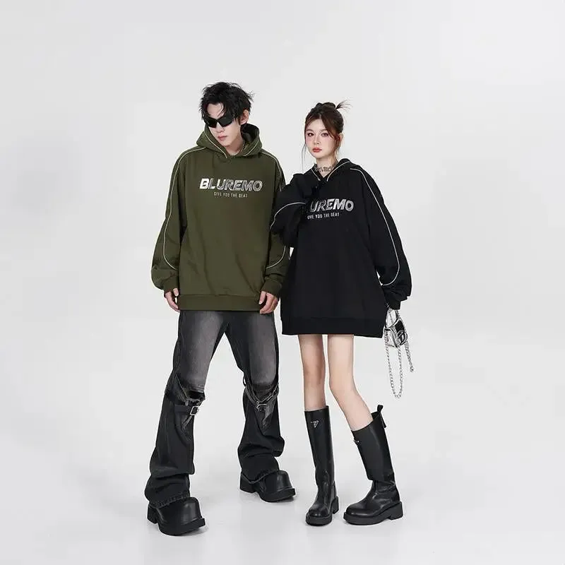 Y2K Letter Print Wide Neck Hoodie for Chic Winter Style