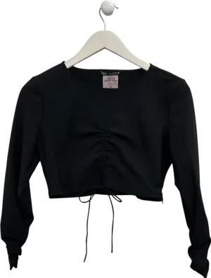 ZARA Black Cropped Rich Front Tech Crop Top UK M