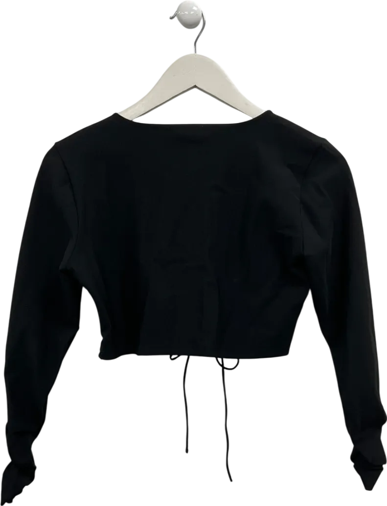 ZARA Black Cropped Rich Front Tech Crop Top UK M