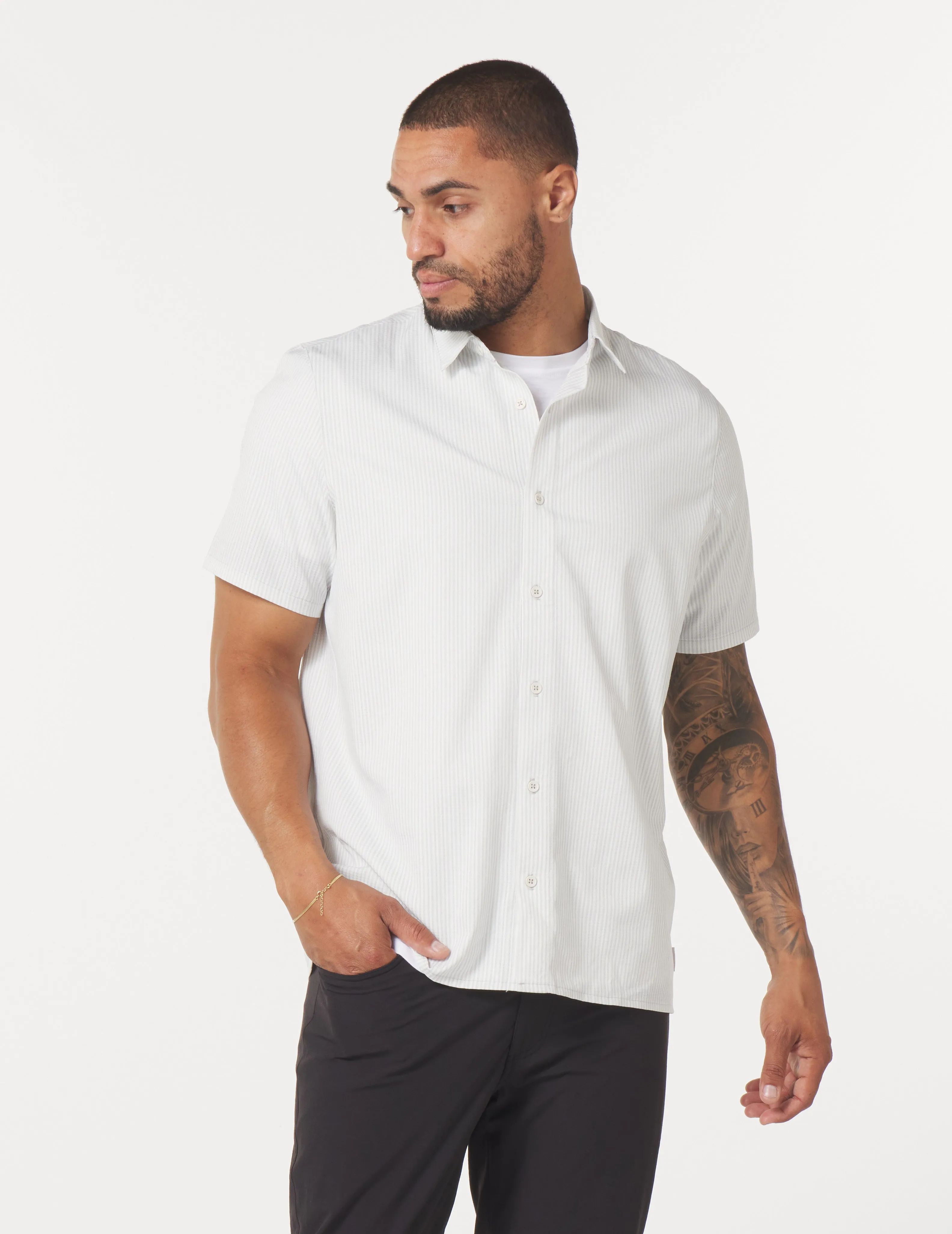 Zephyr Shirt: Ash Grey Stripe